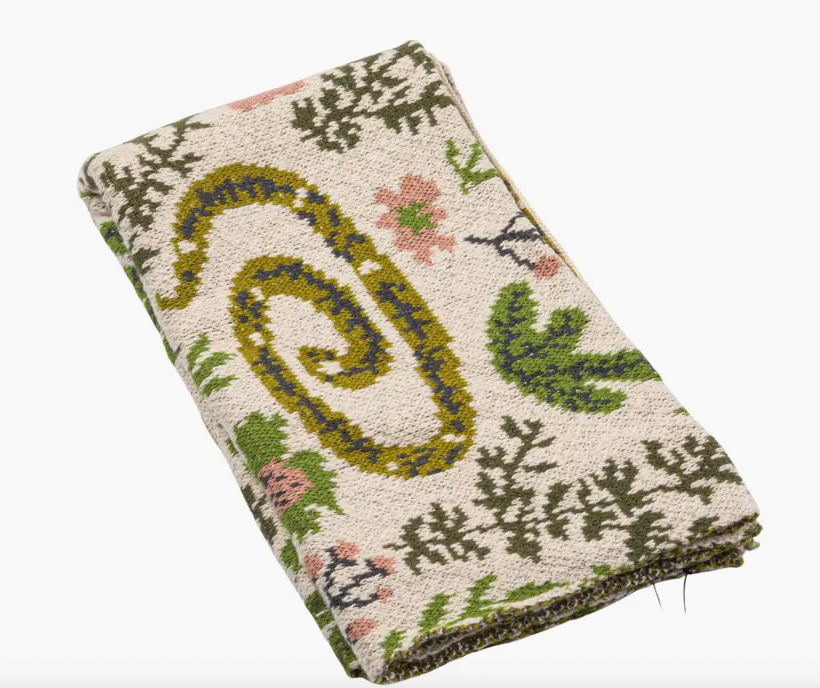 Cotton Knit Baby Blanket w Snakes & Florals