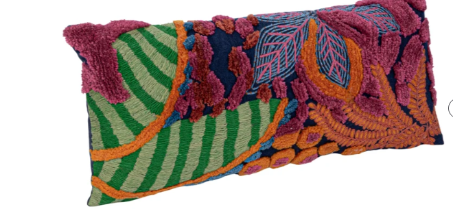 Fabric Weatherproof Lumbar Pillow w Botanicals