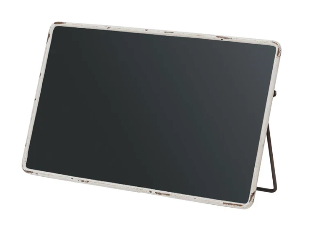 Metal Chalkboard w White Frame & Stand