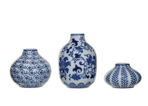 Stoneware Vase, Blue & White, 3 Styles