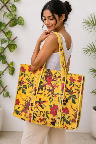 Yellow Floral Quilted Tote Bag