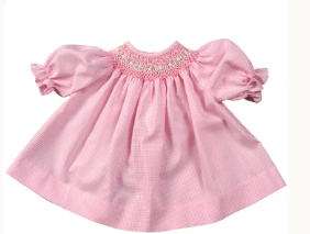 Doll Dress Bishop Gingham PNK 10”