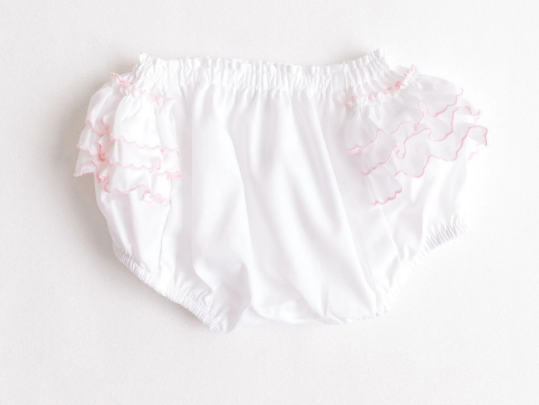 Diaper Cover White With Pink Side Ruffles
