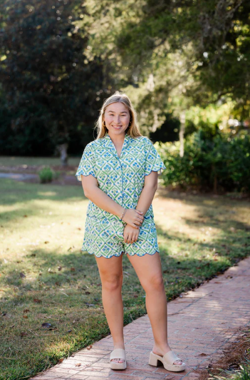 Jardin Bleu Henley  PJ Short Set