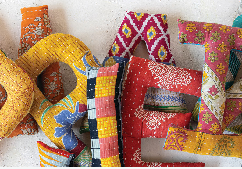 Recycled Fabric Monogram Pillow,Multi Color,18 Styles Sold Separately