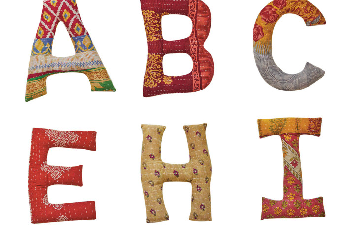 Recycled Fabric Monogram Pillow,Multi Color,18 Styles Sold Separately