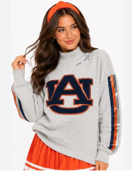Auburn Mock Neck Sequin Stripe  Sweatshirt