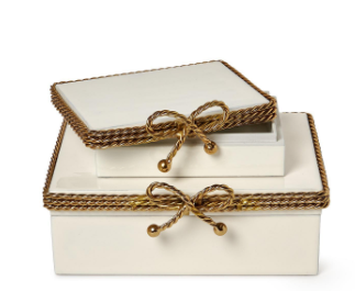 White Enamel Covered Box W/Gold Trim Bow
