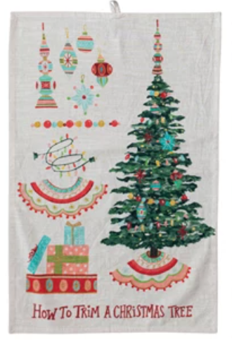 Cotton Slub Printed Tea Towel w/ Holiday Saying "How To…", 4 Styles ©