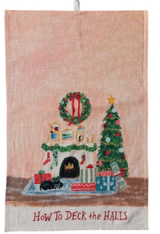 Cotton Slub Printed Tea Towel w/ Holiday Saying "How To…", 4 Styles ©