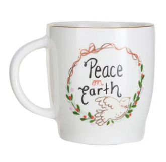 14 oz. Stoneware Mug w/ Holiday Saying & Gold Electroplated Rim, 4 Styles