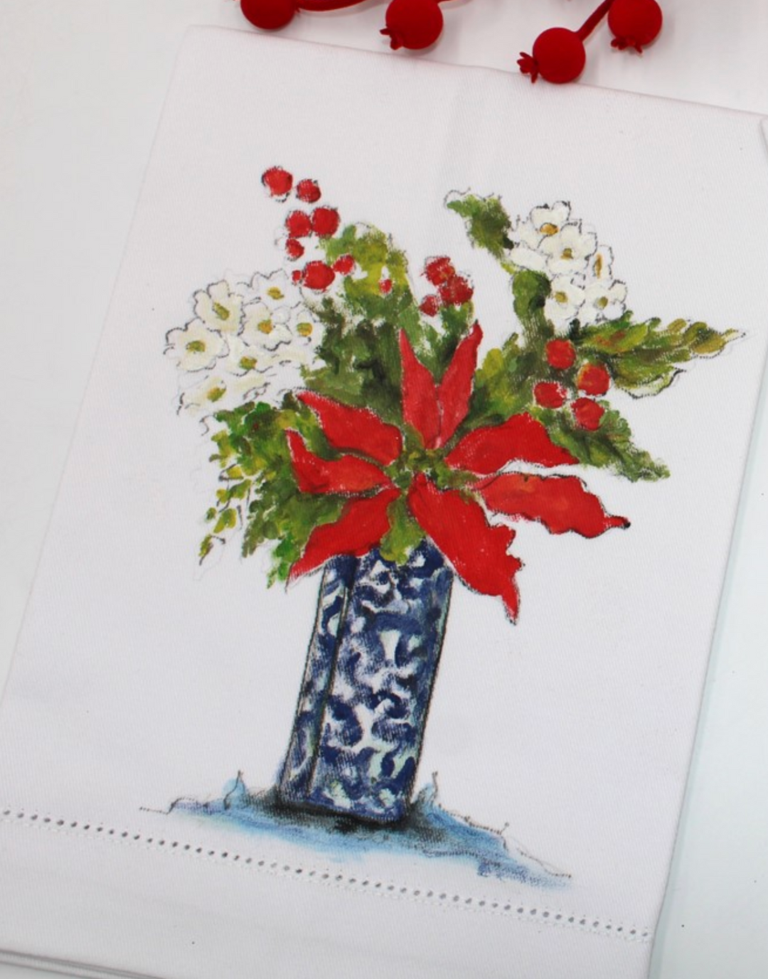 13x20" Handpainted Tea Towel, Floral Arrangements, ©Tawnya Norton