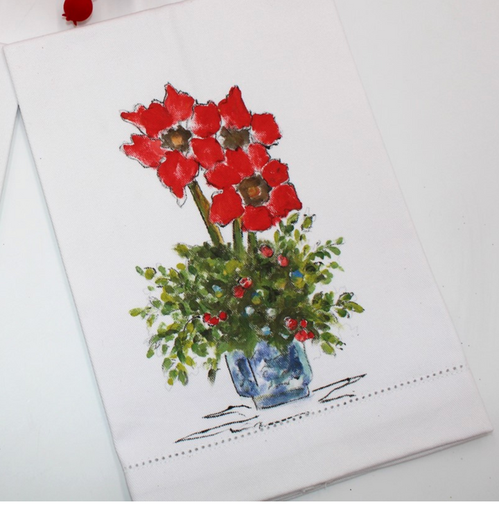 13x20" Handpainted Tea Towel, Floral Arrangements, ©Tawnya Norton
