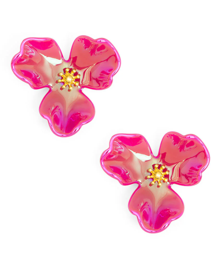 IRIDESCENT RESIN 3-PETAL STUD EARRING