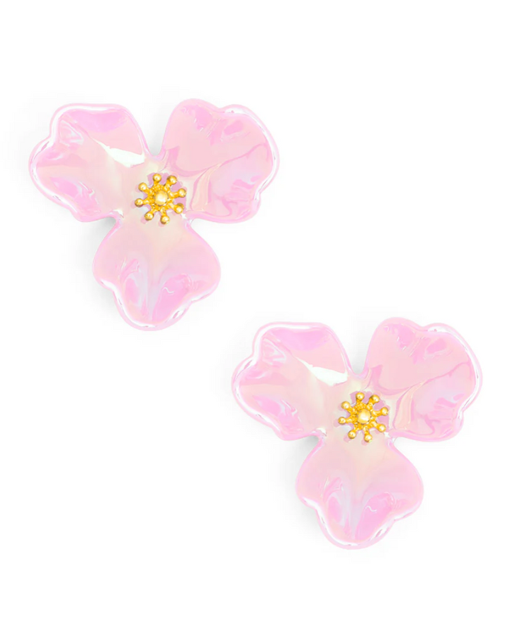 IRIDESCENT RESIN 3-PETAL STUD EARRING