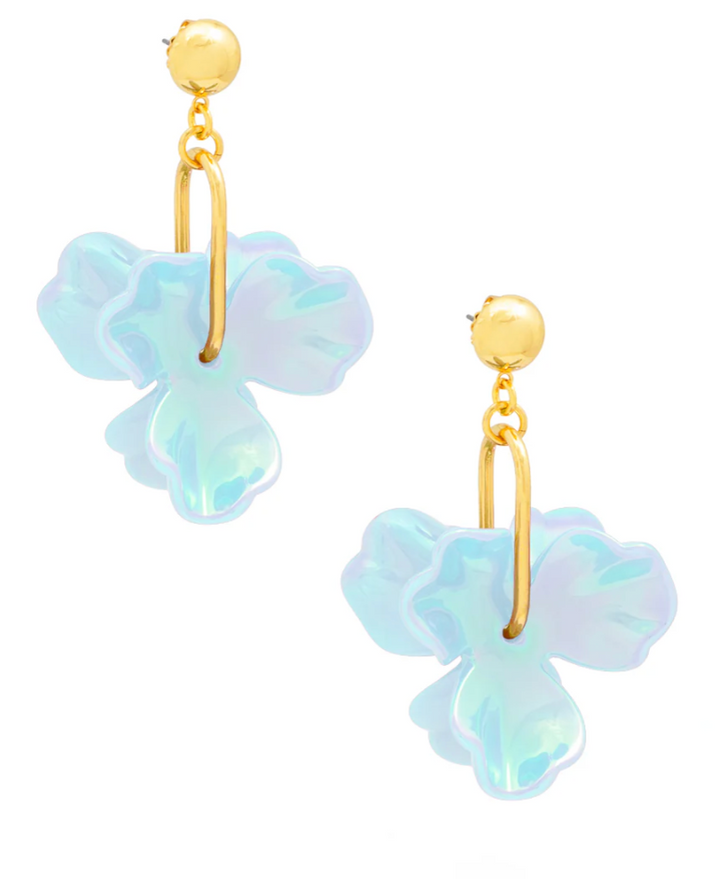 IRIDESCENT RESIN 3-PETAL DROP EARRING