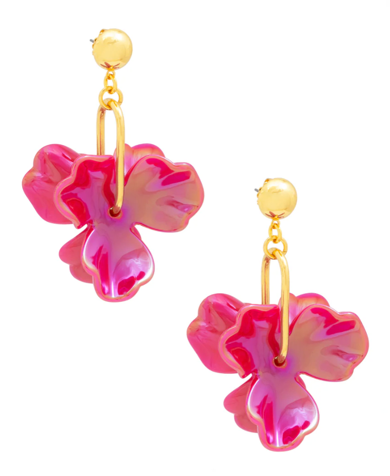 IRIDESCENT RESIN 3-PETAL DROP EARRING