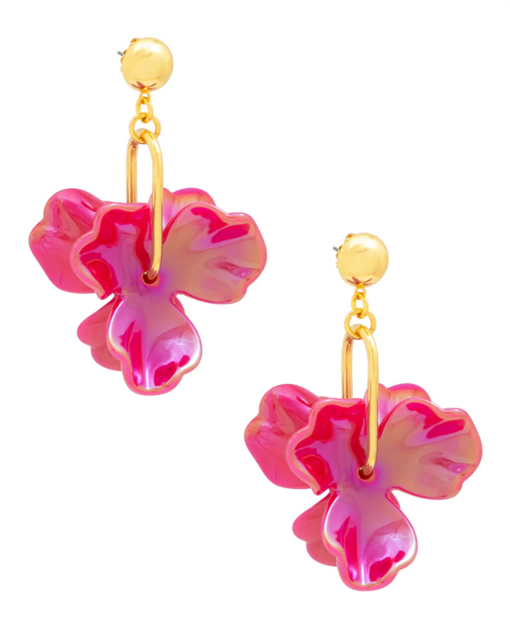 IRIDESCENT RESIN 3-PETAL DROP EARRING
