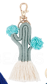Weaving Tassel Cotton Pendant Decorations, Alloy Lobster Clasps Charm, Clip-on Charm, for Keychain, Purse, Backpack Ornament, Cerise, 115~145mm