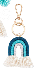 Weaving Tassel Cotton Pendant Decorations, Alloy Lobster Clasps Charm, Clip-on Charm, for Keychain, Purse, Backpack Ornament, Cerise, 115~145mm