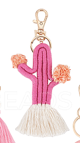Weaving Tassel Cotton Pendant Decorations, Alloy Lobster Clasps Charm, Clip-on Charm, for Keychain, Purse, Backpack Ornament, Cerise, 115~145mm