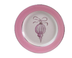 Stoneware Plate with Ornament Image & Electroplated Edges, 4 Styles