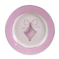 Stoneware Plate with Ornament Image & Electroplated Edges, 4 Styles