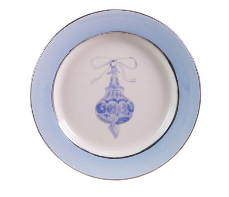Stoneware Plate with Ornament Image & Electroplated Edges, 4 Styles