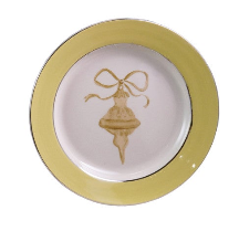Stoneware Plate with Ornament Image & Electroplated Edges, 4 Styles