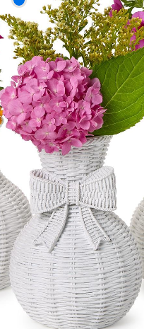 Bowed Beauties Basket Weave Pattern White Vases