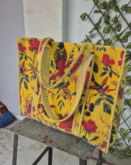 Yellow Floral Quilted Tote Bag