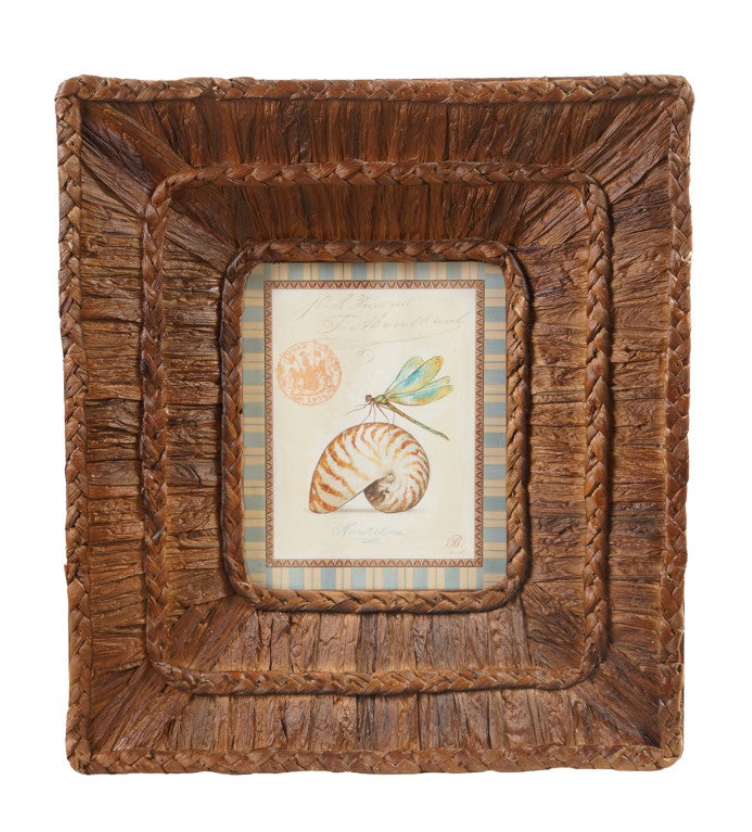 Woven Water Hyacinth Framed Glass Wall Decor, 2 Styles ©