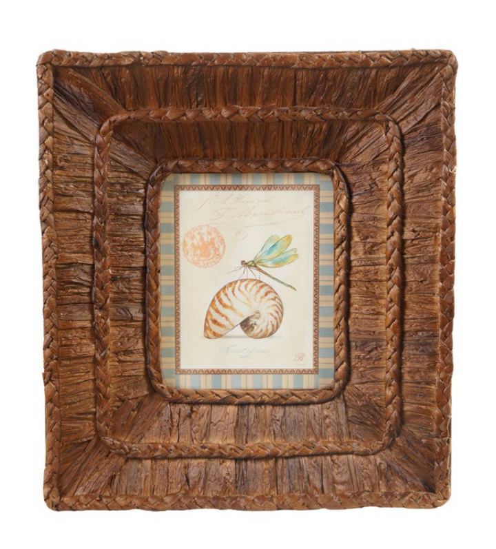 Woven Water Hyacinth Framed Glass Wall Decor, 2 Styles ©