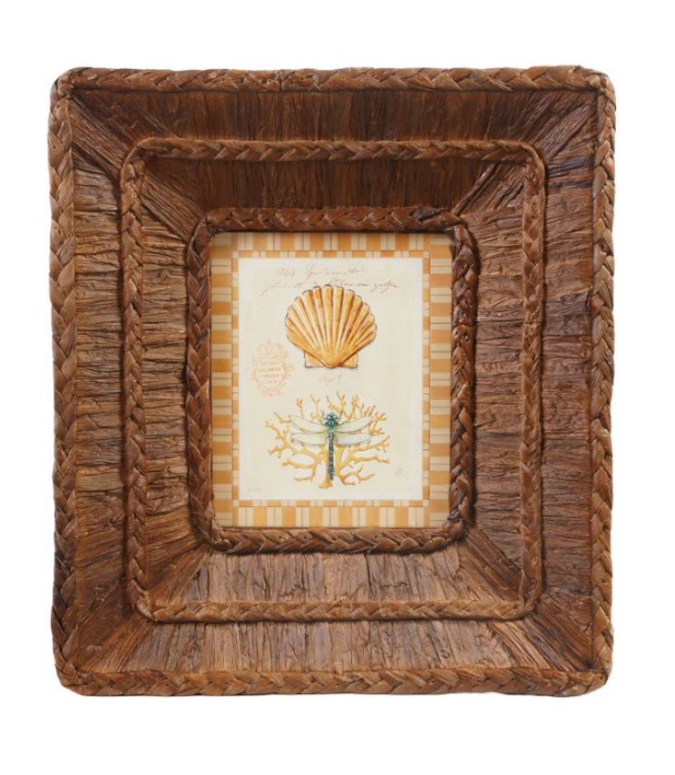 Woven Water Hyacinth Framed Glass Wall Decor, 2 Styles ©