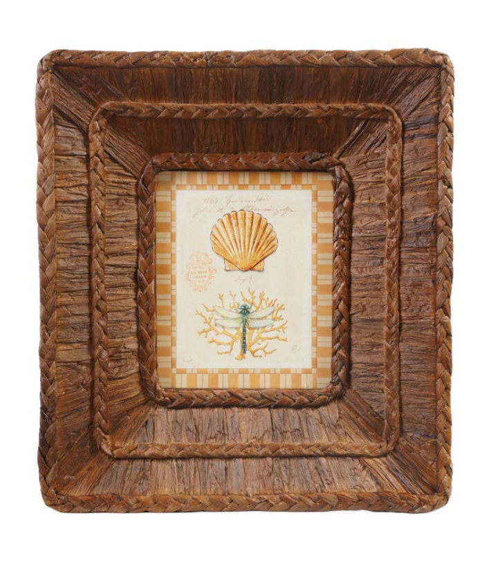 Woven Water Hyacinth Framed Glass Wall Decor, 2 Styles ©