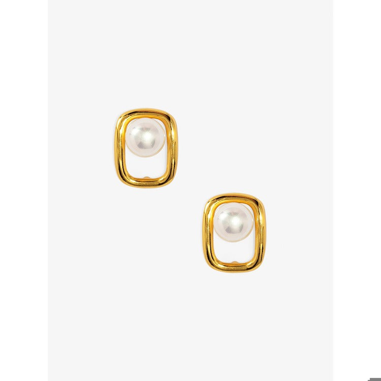Square Pearl Stud Earring
