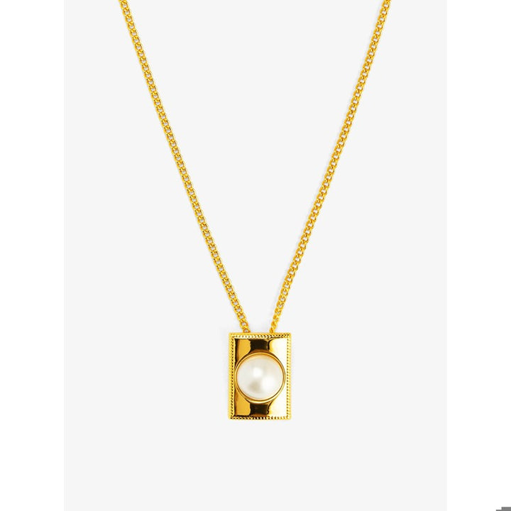 Square Pearl Pendant Short Necklace