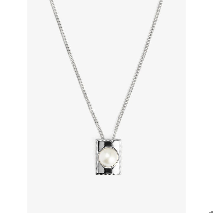 Square Pearl Pendant Short Necklace