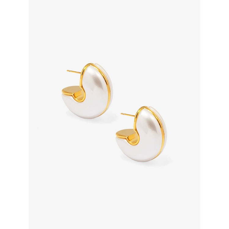 Two-Tone Crescent Pearl Hoop Earring