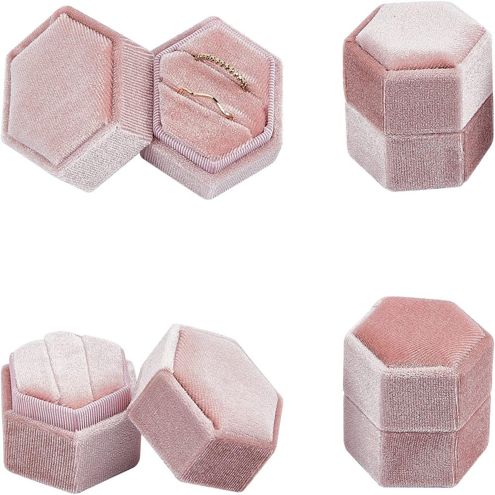 3-Slot Hexagonal Velvet Ring Boxes, Jewelry Gift Boxes for Rings, Stud Earrings Storage