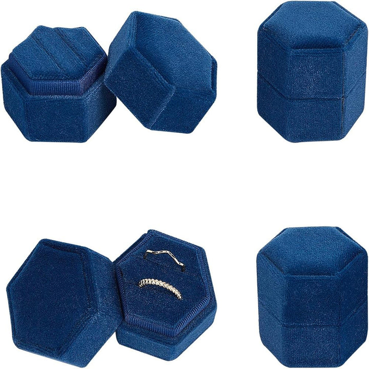 3-Slot Hexagonal Velvet Ring Boxes, Jewelry Gift Boxes for Rings, Stud Earrings Storage