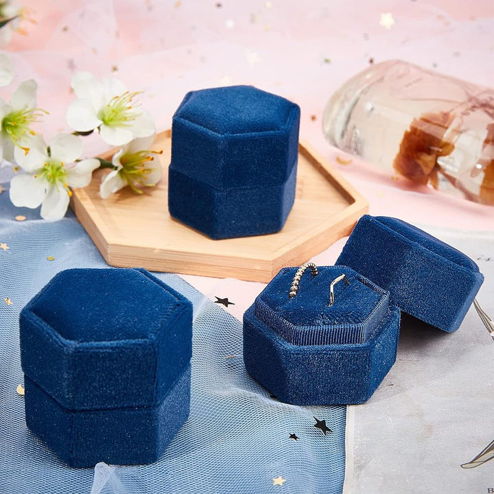 3-Slot Hexagonal Velvet Ring Boxes, Jewelry Gift Boxes for Rings, Stud Earrings Storage