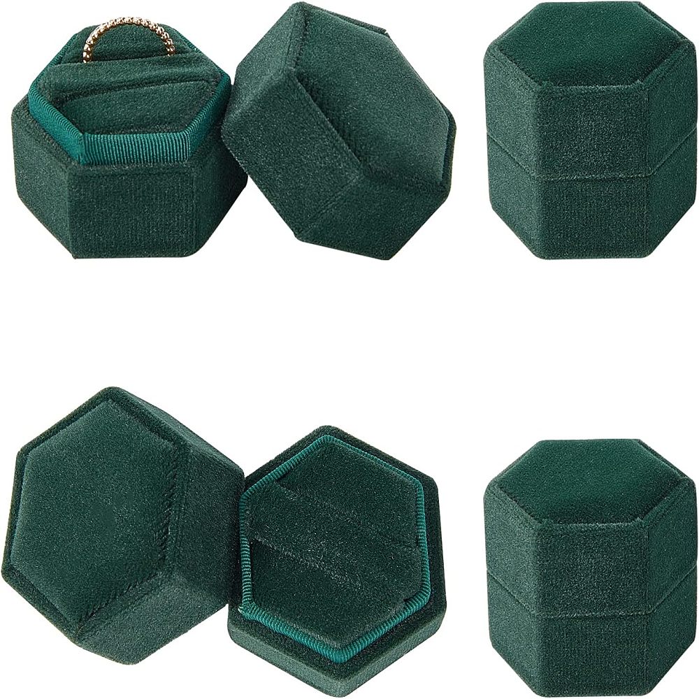 3-Slot Hexagonal Velvet Ring Boxes, Jewelry Gift Boxes for Rings, Stud Earrings Storage