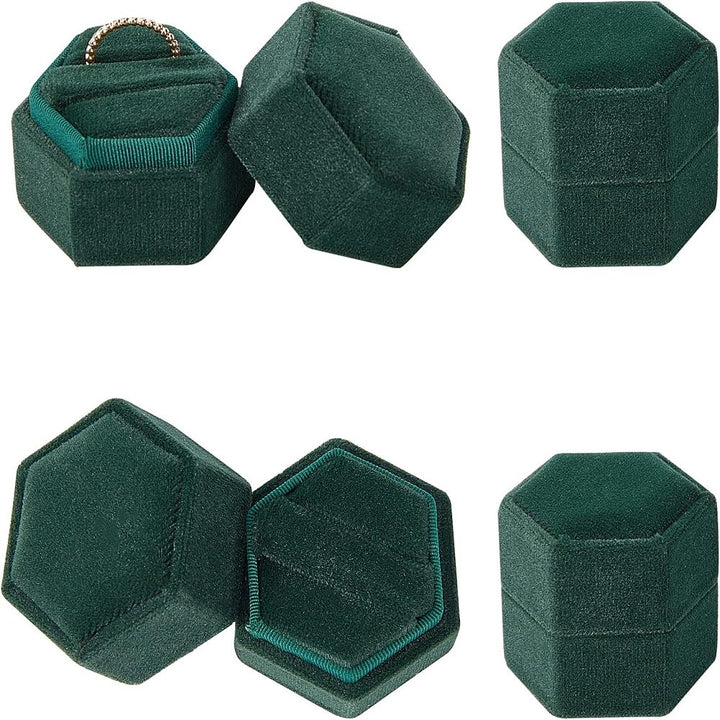 3-Slot Hexagonal Velvet Ring Boxes, Jewelry Gift Boxes for Rings, Stud Earrings Storage