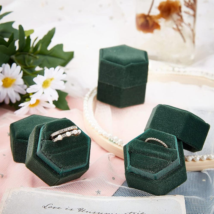 3-Slot Hexagonal Velvet Ring Boxes, Jewelry Gift Boxes for Rings, Stud Earrings Storage