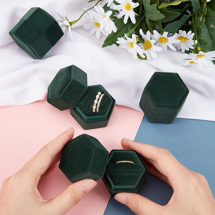 3-Slot Hexagonal Velvet Ring Boxes, Jewelry Gift Boxes for Rings, Stud Earrings Storage