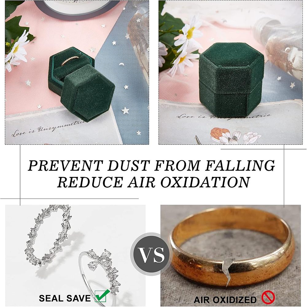 3-Slot Hexagonal Velvet Ring Boxes, Jewelry Gift Boxes for Rings, Stud Earrings Storage