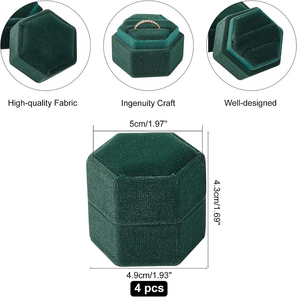 3-Slot Hexagonal Velvet Ring Boxes, Jewelry Gift Boxes for Rings, Stud Earrings Storage