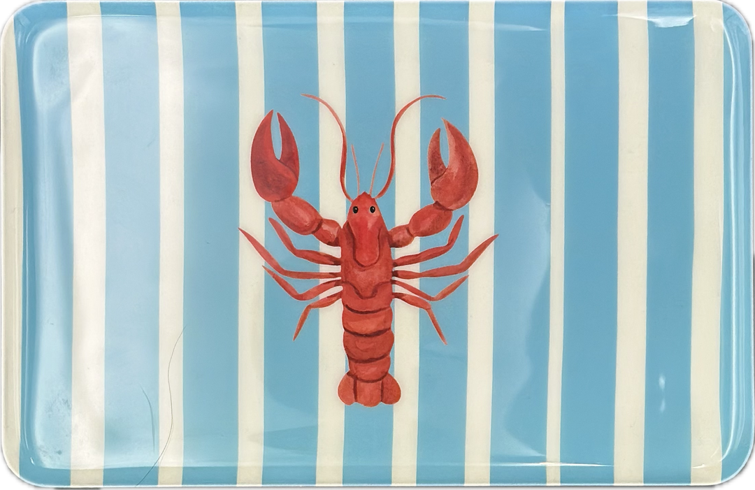 Lobster Blue Stripe Metal Dish