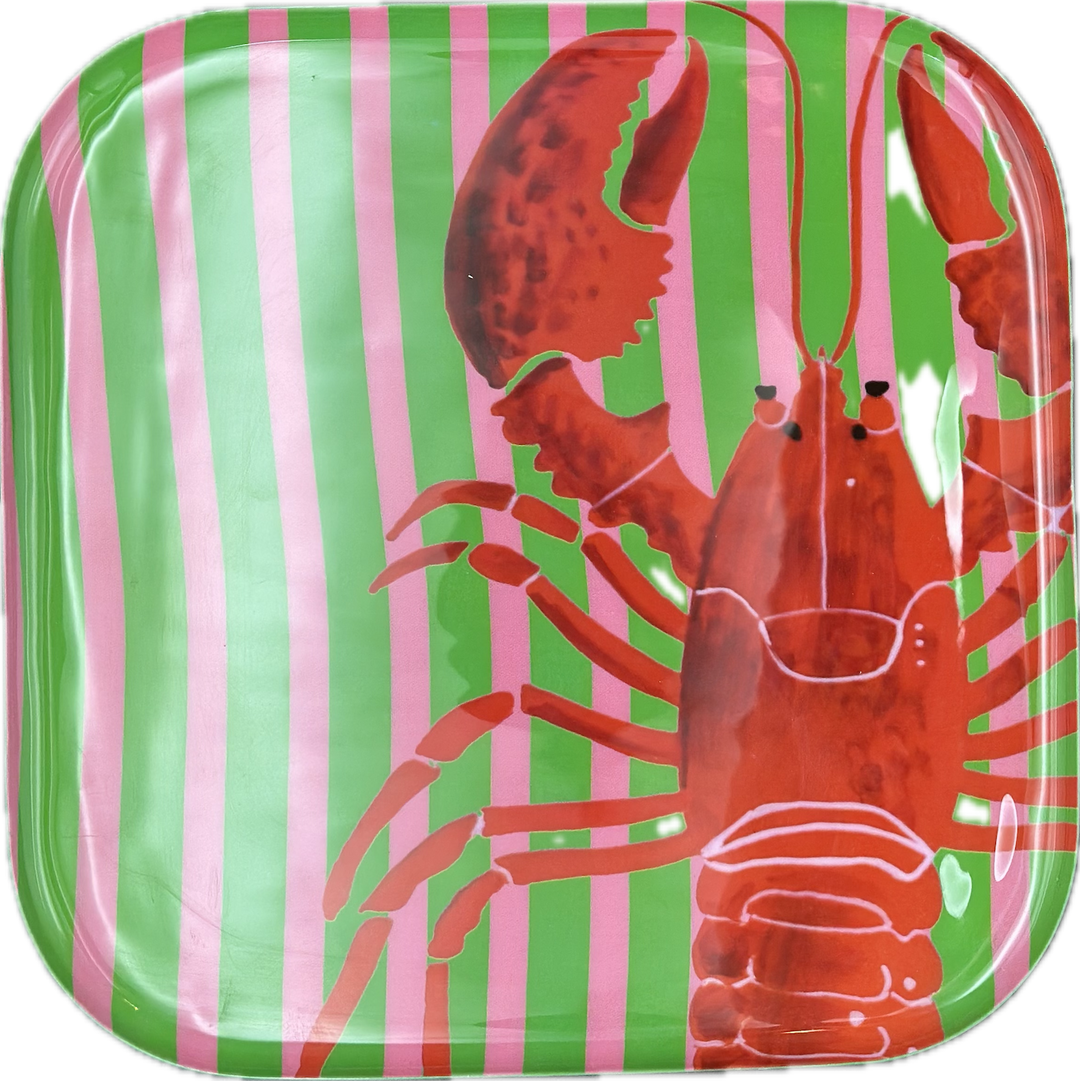 Lobster Green Stripe Metal Dish